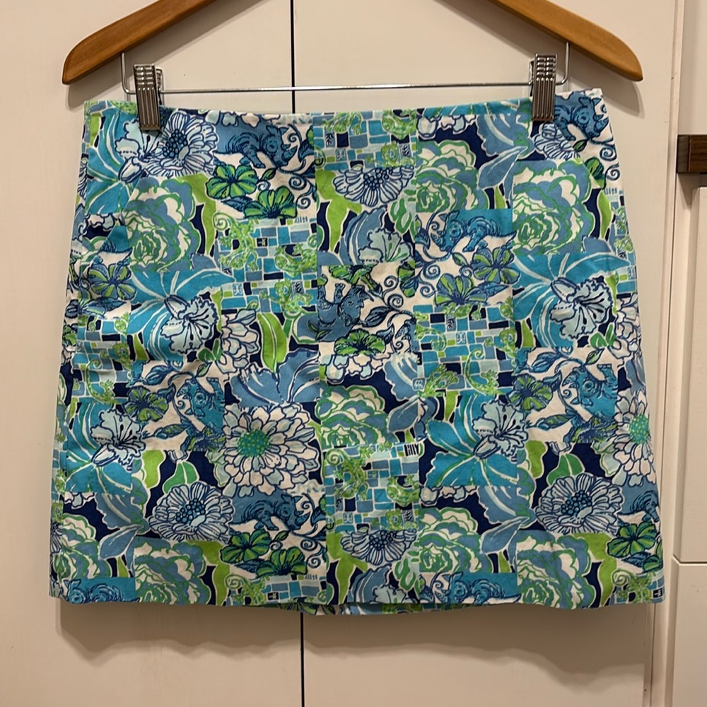 Lilly Pulitzer Luxletic Cotton Skirt Blue Green Turquiose Pockets Women’s Size 6